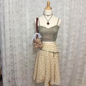 Vintage‎ Y2K Iz Byer Floral Fairy Midi Skirt Bow Sz Medium Cottagecore Coquette